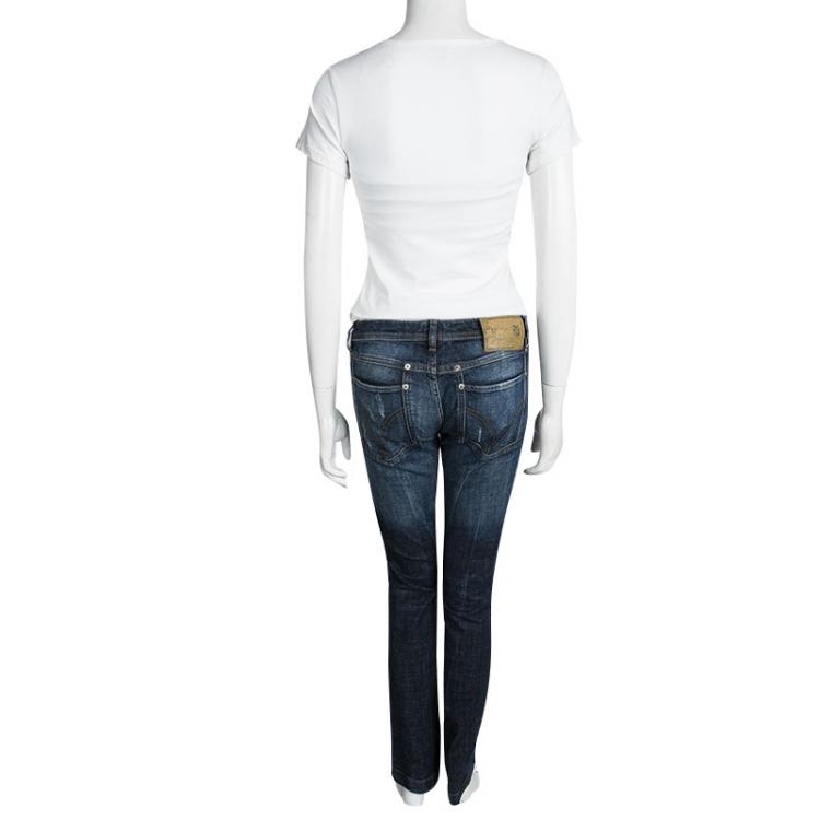 Pre Owned D&G Indigo Dark Wash Faded Effect Distressed Denim Tight Fit Girly Jeans S