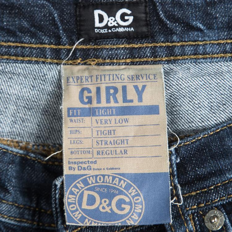 Pre Owned D&G Indigo Dark Wash Faded Effect Distressed Denim Tight Fit Girly Jeans S