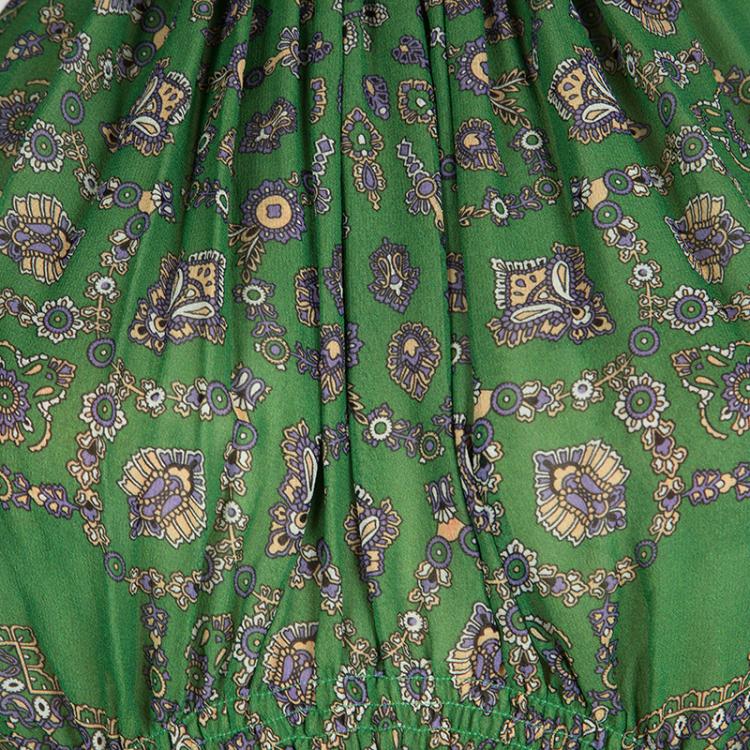 Pre Owned Derek Lam Green Printed Ruffle Detail Halter Dress S