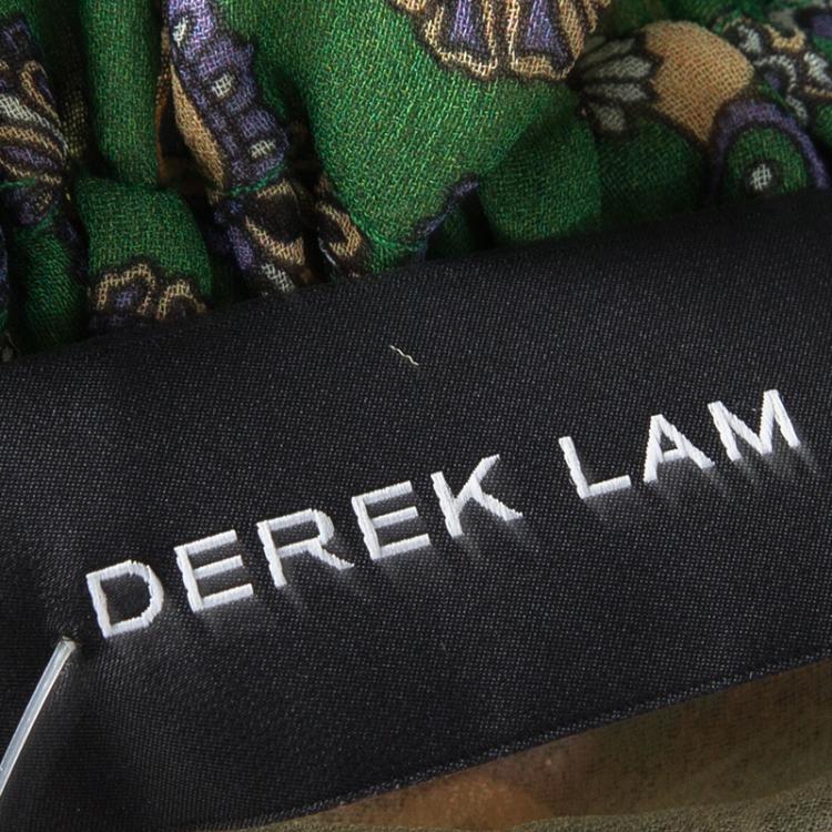 Pre Owned Derek Lam Green Printed Ruffle Detail Halter Dress S