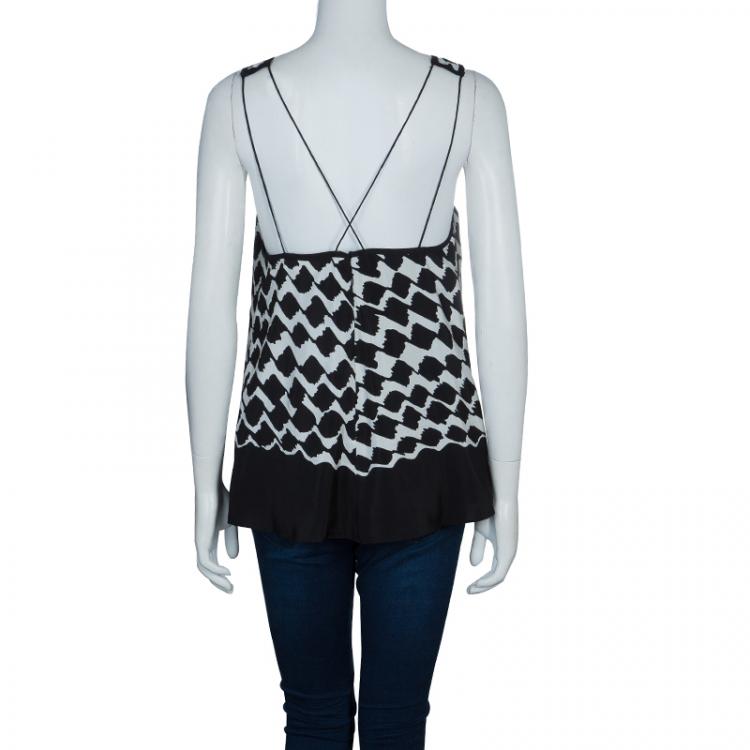 Pre Owned 10 Crosby Derek Lam Monochrome Crossover Strap Sleeveless Top M