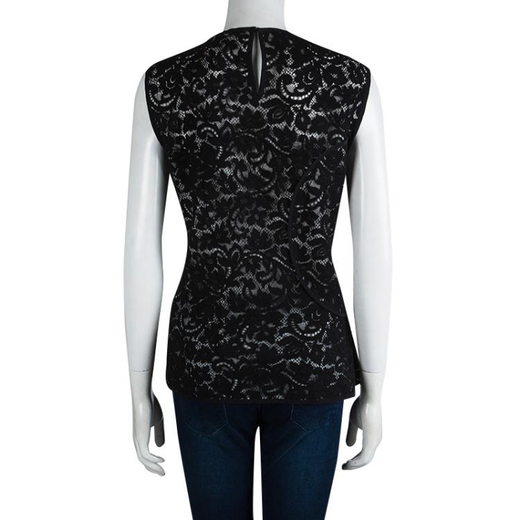 Pre Owned Derek Lam Black Lace Overlay Sleeveless Top L