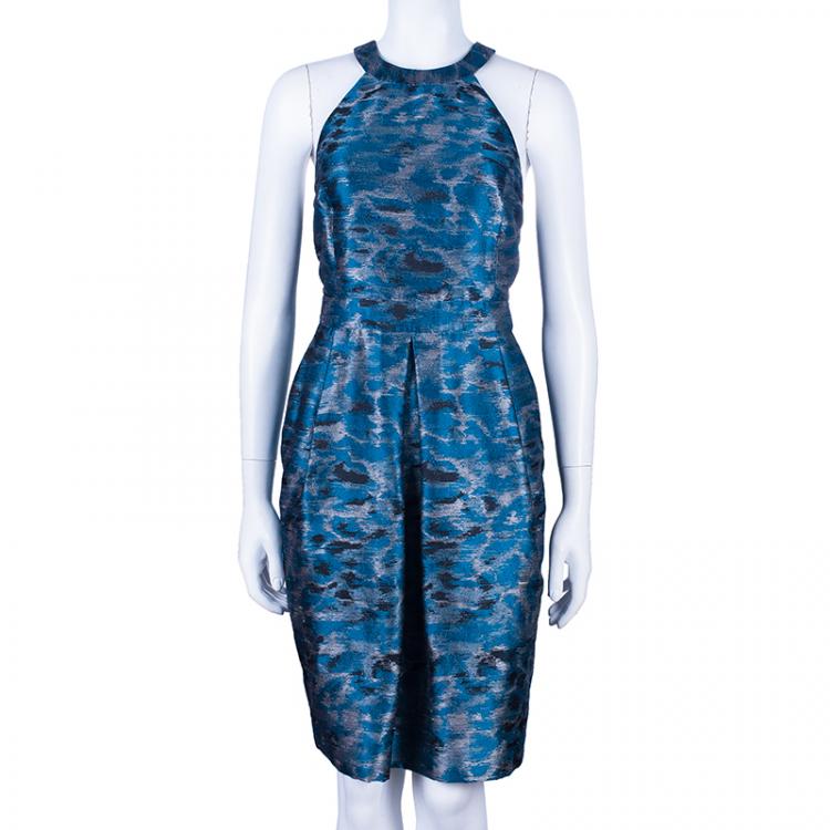 Pre Owned Derek Lam Silk Jacquard Halter Neck Dress L