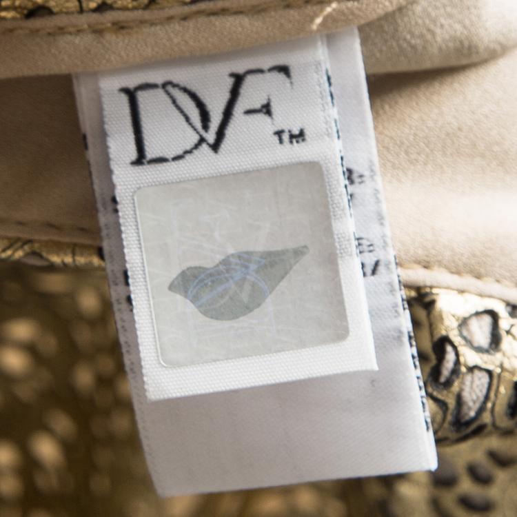 Pre Owned Diane Von Furstenberg Gold Naples Laser Cut Leather Shorts S