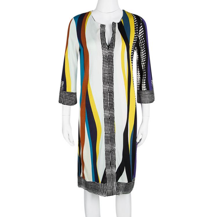 Pre Owned Diane Von Furstenberg Multicolor Printed Silk Long Sleeve Rose Long Dress M