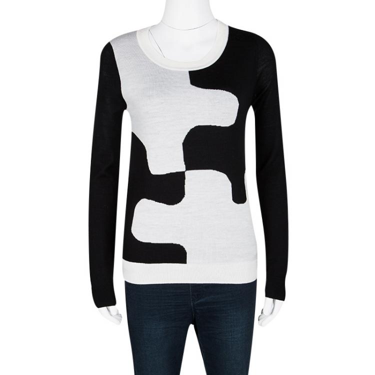 Pre Owned Diane Von Furstenberg Monochrome Wool Daphne Sweater L