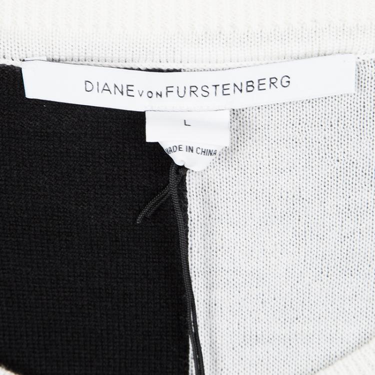 Pre Owned Diane Von Furstenberg Monochrome Wool Daphne Sweater L