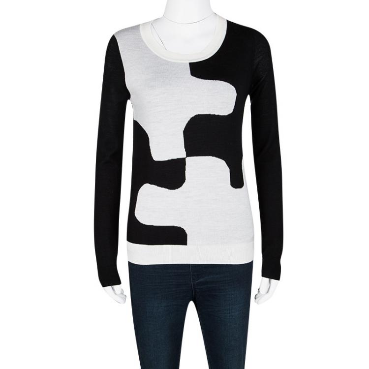 Pre Owned Diane Von Furstenberg Monochrome Wool Daphne Sweater S