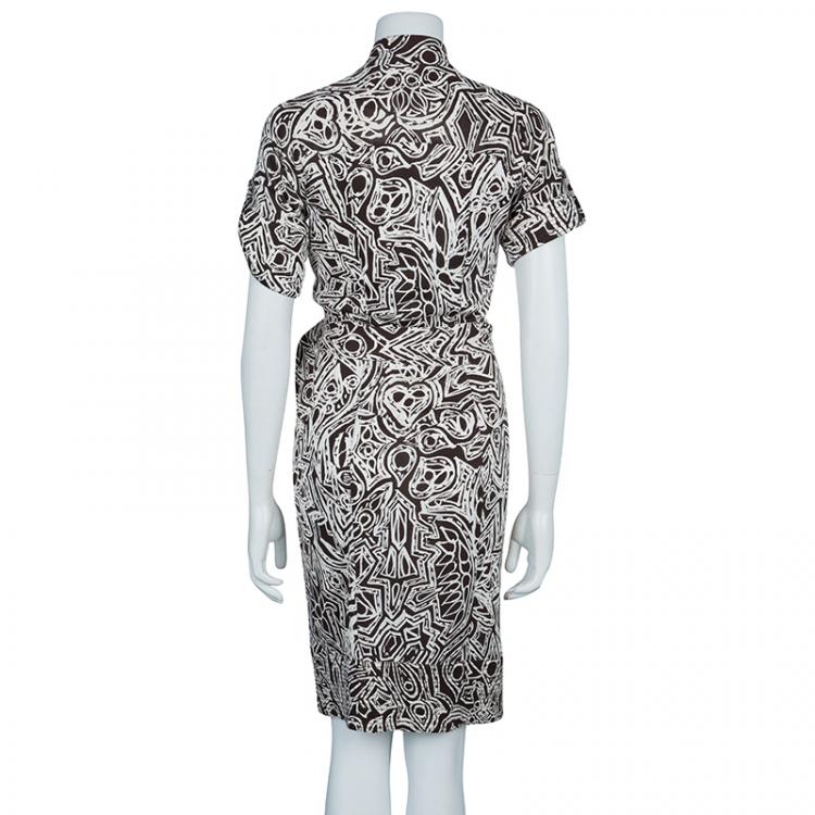 Pre Owned Diane von Furstenberg Anoush Brown Printed Wrap Dress M
