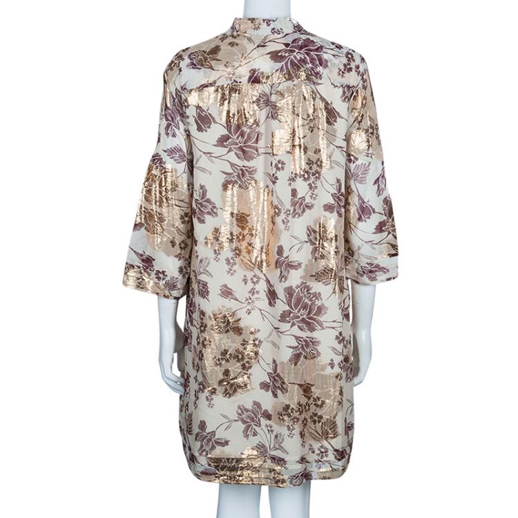 Pre Owned Diane Von Furstenberg Cream Printed Layla Dress M