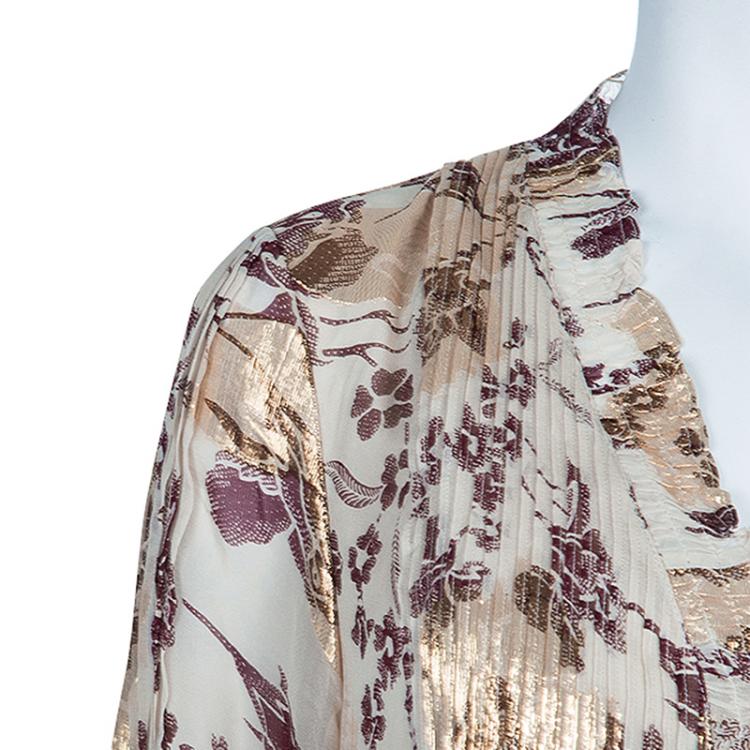Pre Owned Diane Von Furstenberg Cream Printed Layla Dress M