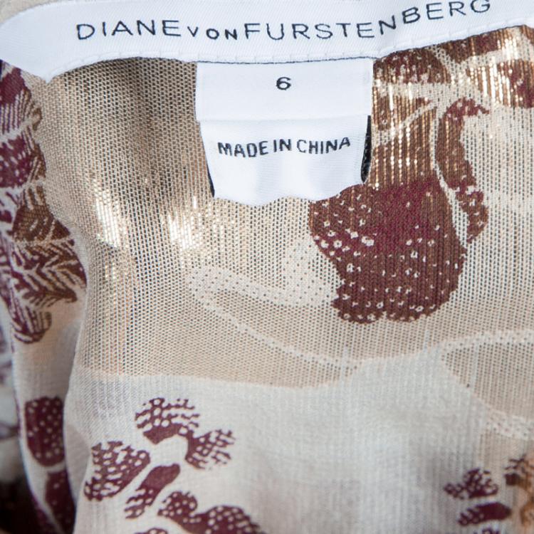 Pre Owned Diane Von Furstenberg Cream Printed Layla Dress M
