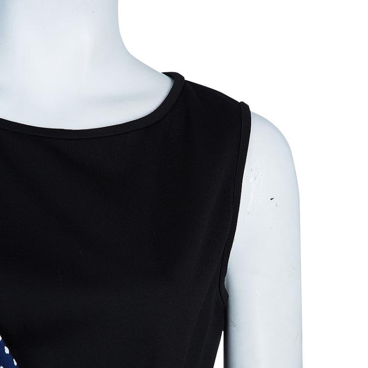 Pre Owned Diane Von Furstenberg Black and Blue Polka Dot Dalia Wrap Dress M