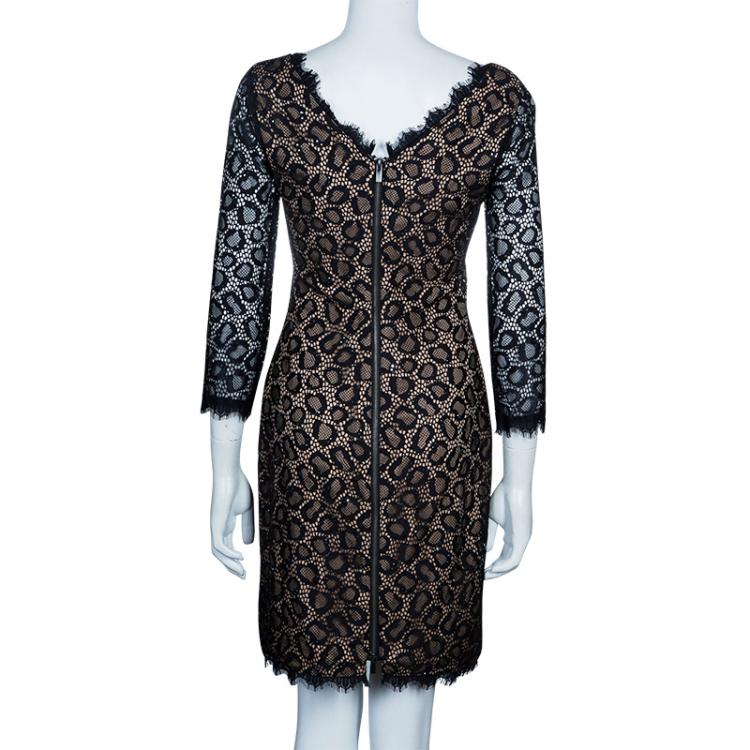 Pre Owned Diane Von Furstenberg Black Lace Zarita Embellished Dress S