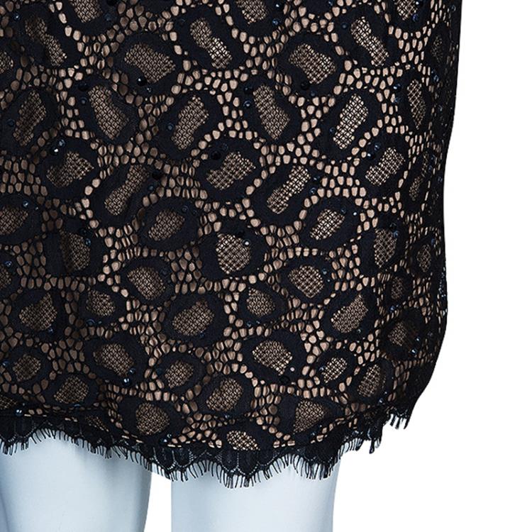 Pre Owned Diane Von Furstenberg Black Lace Zarita Embellished Dress S