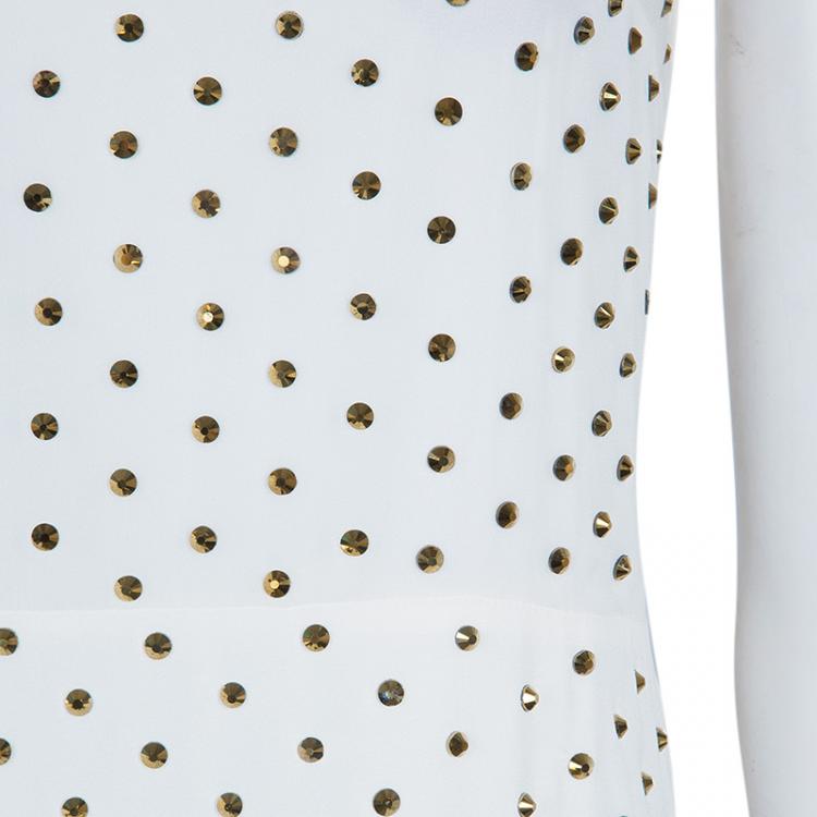 Pre Owned Diane Von Furstenberg White Studded Abriela Embellished Dress M
