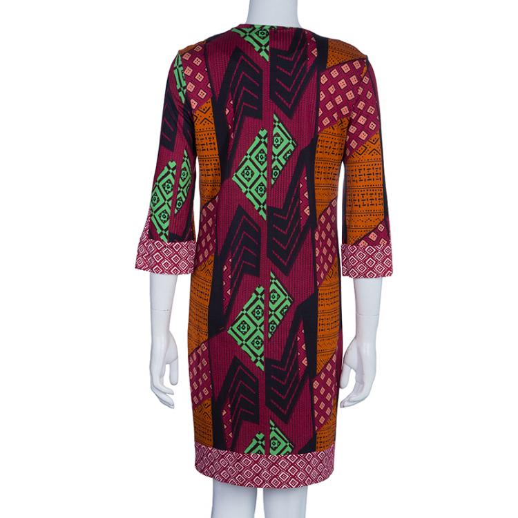 Pre Owned Diane von Furstenberg Multicolor Rose Long Tunic Dress M