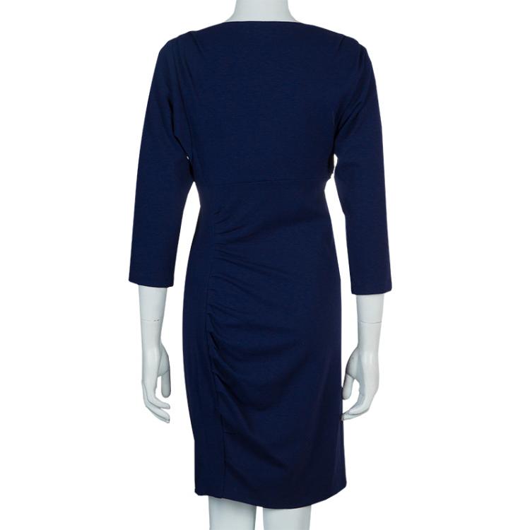 Pre Owned Diane Von Furstenberg Purple Knit Ruched Side Basuto Dress M