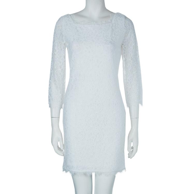 Pre Owned Diane Von Furstenberg White Lace Zarita Long Dress S