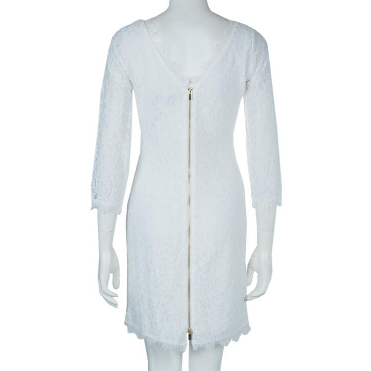 Pre Owned Diane Von Furstenberg White Lace Zarita Long Dress S