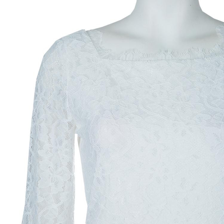 Pre Owned Diane Von Furstenberg White Lace Zarita Long Dress S