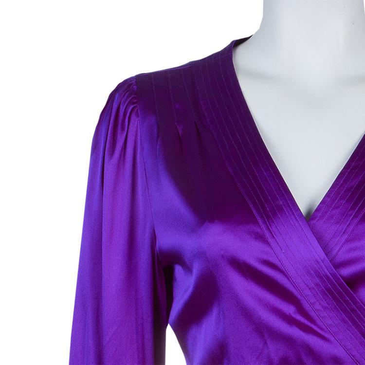 Pre Owned Diane Von Furstenberg Purple Silk Wraparound Long Sleeve Ariana Blouse L