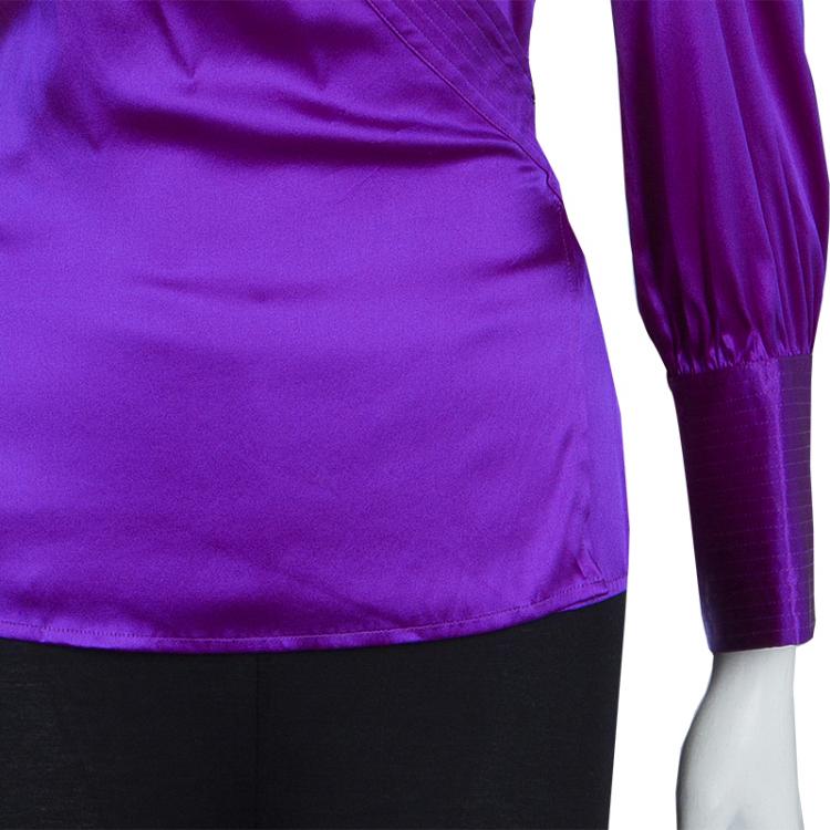 Pre Owned Diane Von Furstenberg Purple Silk Wraparound Long Sleeve Ariana Blouse L