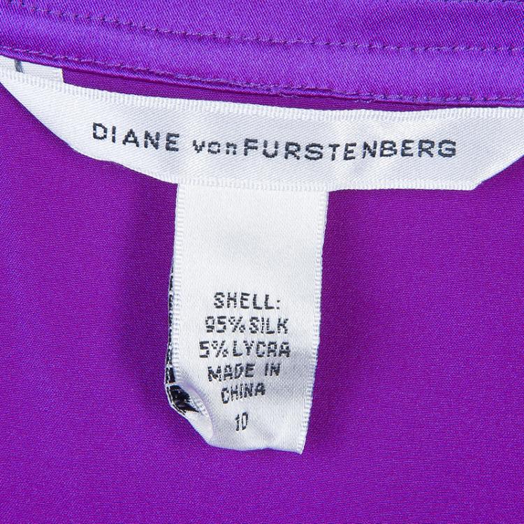 Pre Owned Diane Von Furstenberg Purple Silk Wraparound Long Sleeve Ariana Blouse L