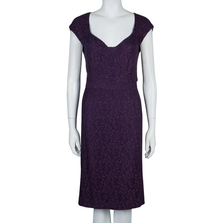 مملوكة مسبقًا Diane Von Furstenberg Purple Lace Cap Sleeve Katrina Dress L