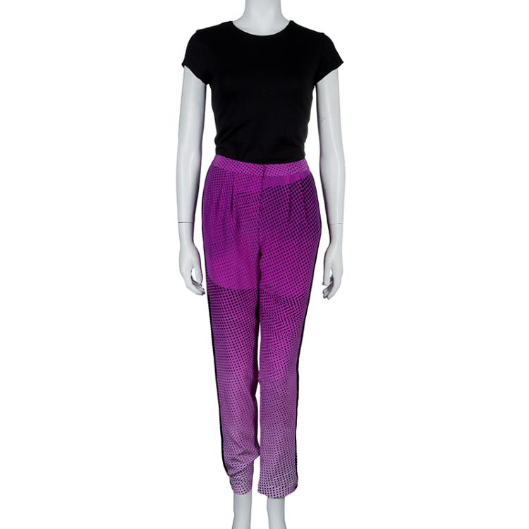 Pre Owned Diane Von Furstenberg Pink Silk Speckle Print Madison Pants M