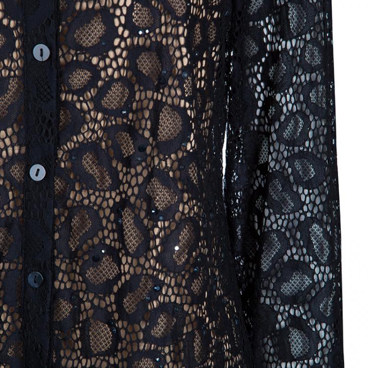 Pre Owned Diane Von Furstenberg Black Lace Colette Embellished Top S
