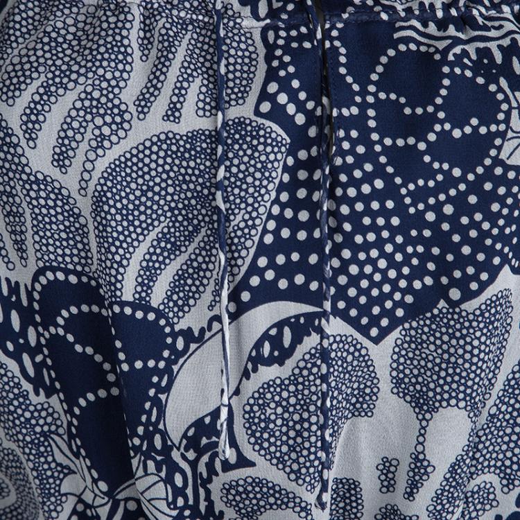 Pre Owned Diane Von Furstenberg Navy Blue Printed Parry Chiffon Long Sleeve Dress M