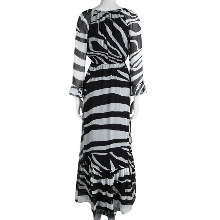 مملوكة مسبقًا Diane Von Furstenberg Monochrome Zebra Printed Silk Simonia Gown S
