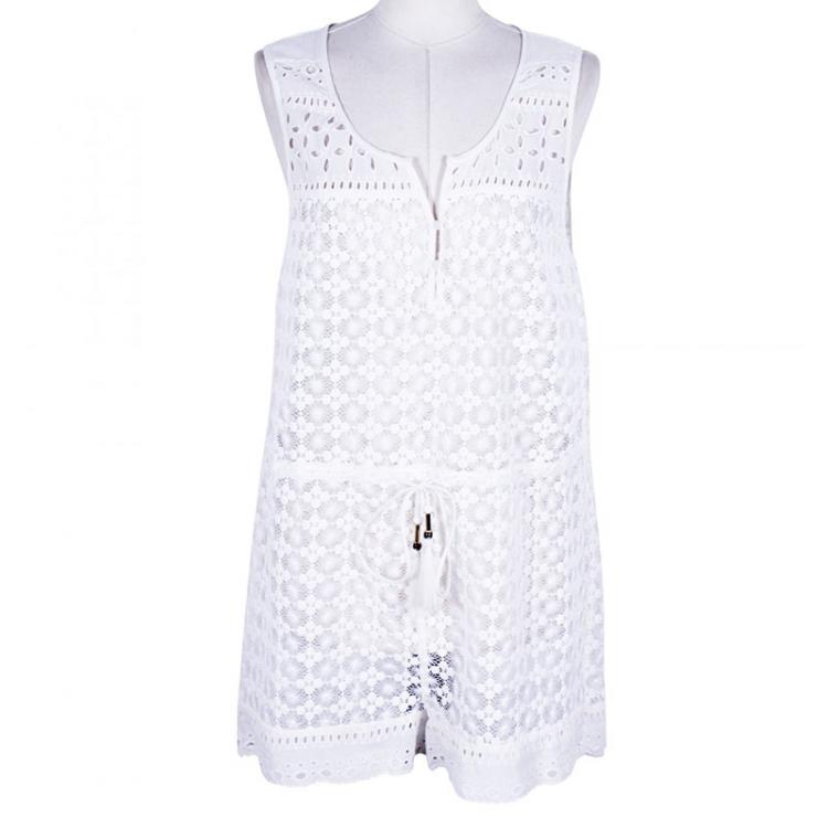 Pre Owned Diane Von Furstenberg White Cotton Lace Romper M