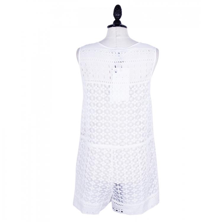 Pre Owned Diane Von Furstenberg White Cotton Lace Romper M