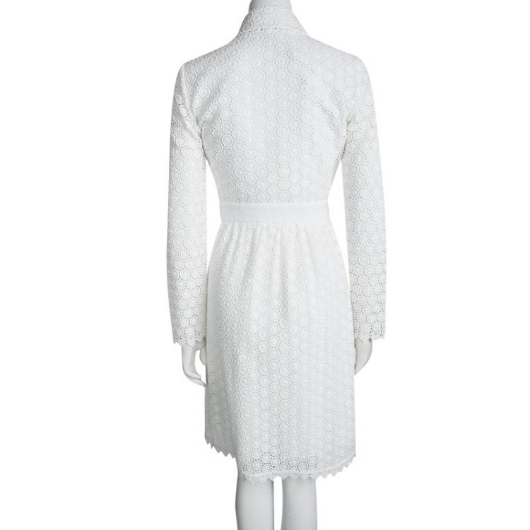 Pre Owned Diane Von Furstenberg White Waldorf Cosmic Lace Cocktail Coat XS