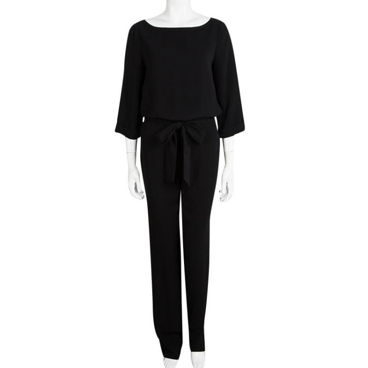 Pre Owned Diane Von Furstenberg Black Long Sleeve Belted Gwynne Jumpsuit S