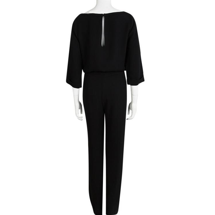 Pre Owned Diane Von Furstenberg Black Long Sleeve Belted Gwynne Jumpsuit S