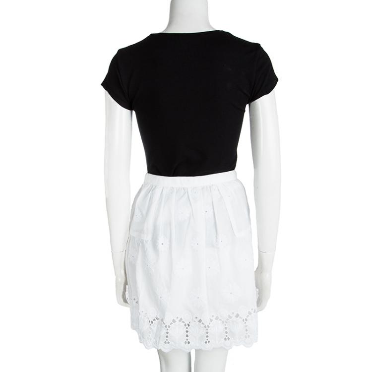 Pre Owned Diane Von Furstenberg White Cotton Sadey Eyelet Skirt XS