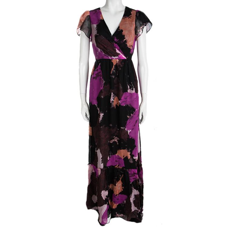 مملوكة مسبقًا Diane Von Furstenberg Multicolor Printed Silk Tie Detail Melania Maxi Dress XS