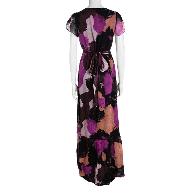 مملوكة مسبقًا Diane Von Furstenberg Multicolor Printed Silk Tie Detail Melania Maxi Dress XS
