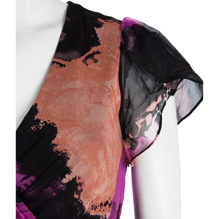 مملوكة مسبقًا Diane Von Furstenberg Multicolor Printed Silk Tie Detail Melania Maxi Dress XS