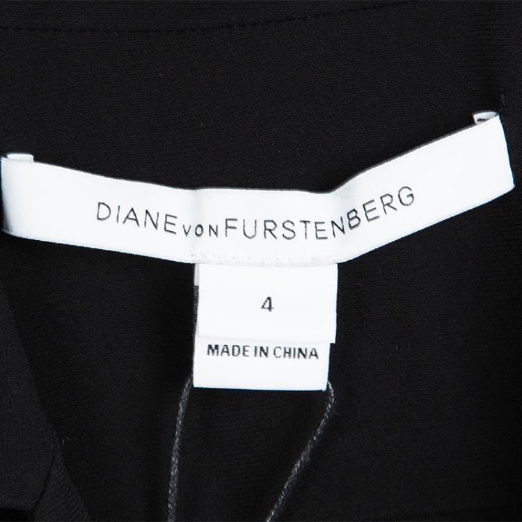 Pre Owned Diane Von Furstenberg Black Sheer Long Sleeve Belted Cathy Jumpsuit Two S