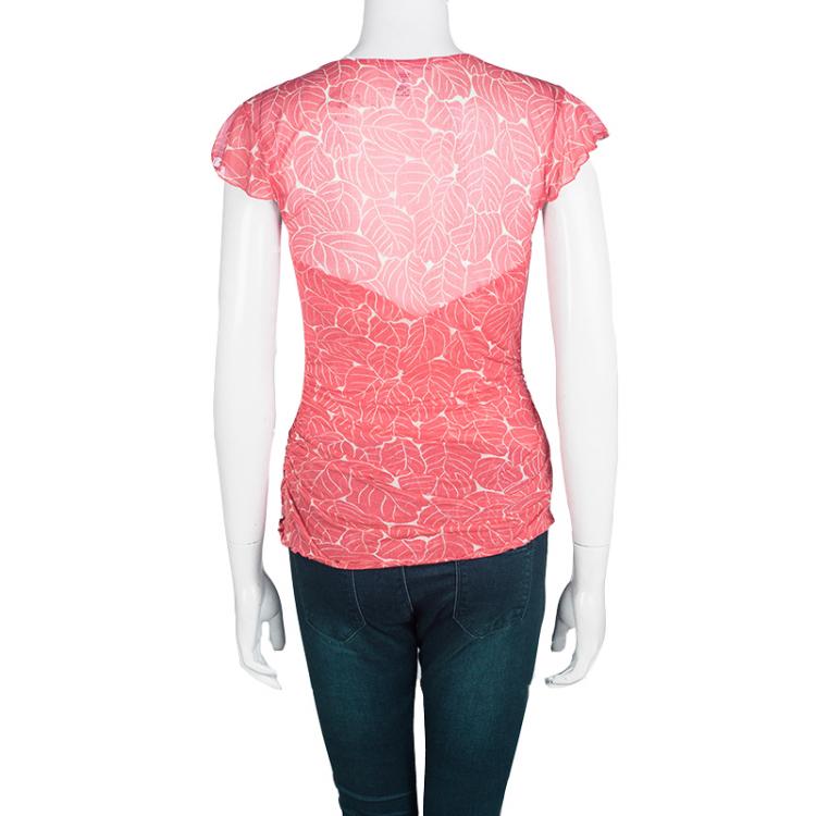 Pre Owned Diane Von Furstenberg Pink Abstract Print Silk  Ruched Tommy Top M