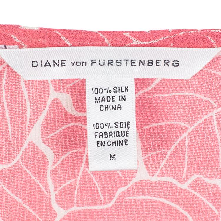 Pre Owned Diane Von Furstenberg Pink Abstract Print Silk  Ruched Tommy Top M