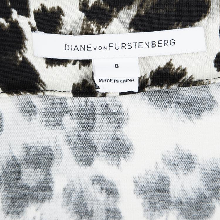 مملوكة مسبقًا Diane Von Furstenberg Snow Leopard Print New Julian Two Mini Wrap Dress M