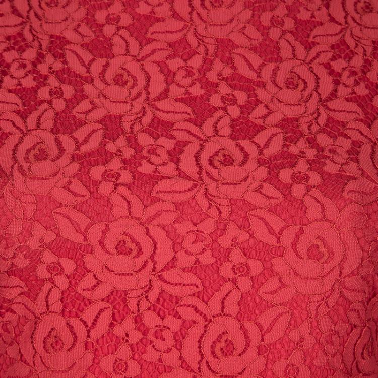 Pre Owned Diane Von Furstenberg Red Lace Long Sleeve Colleen Dress XS