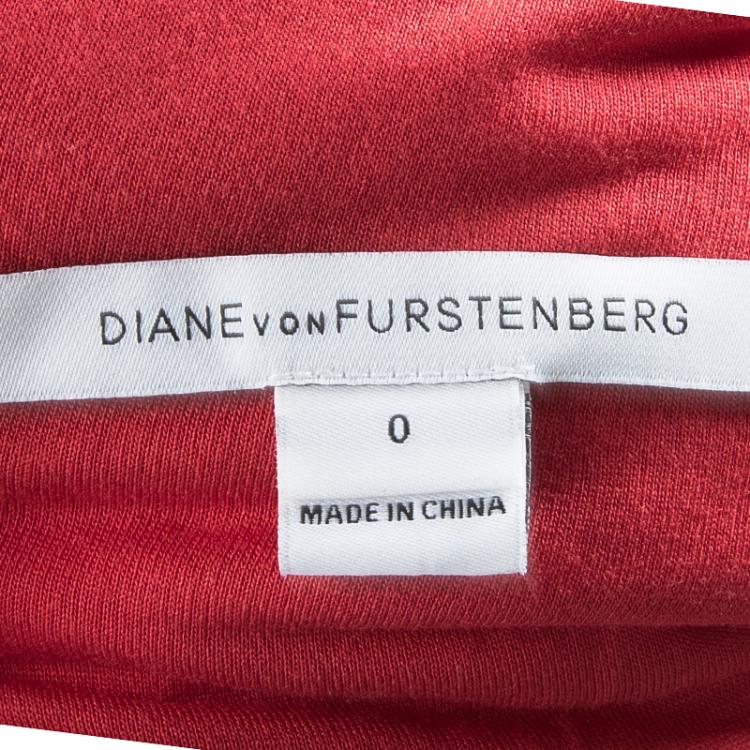 Pre Owned Diane Von Furstenberg Red Lace Long Sleeve Colleen Dress XS