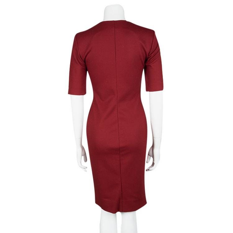 Pre Owned Diane Von Furstenberg Red Wool Short Sleeve Aurora Sheath Dress S