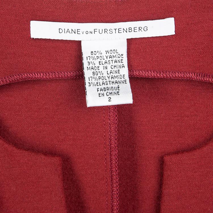 Pre Owned Diane Von Furstenberg Red Wool Short Sleeve Aurora Sheath Dress S